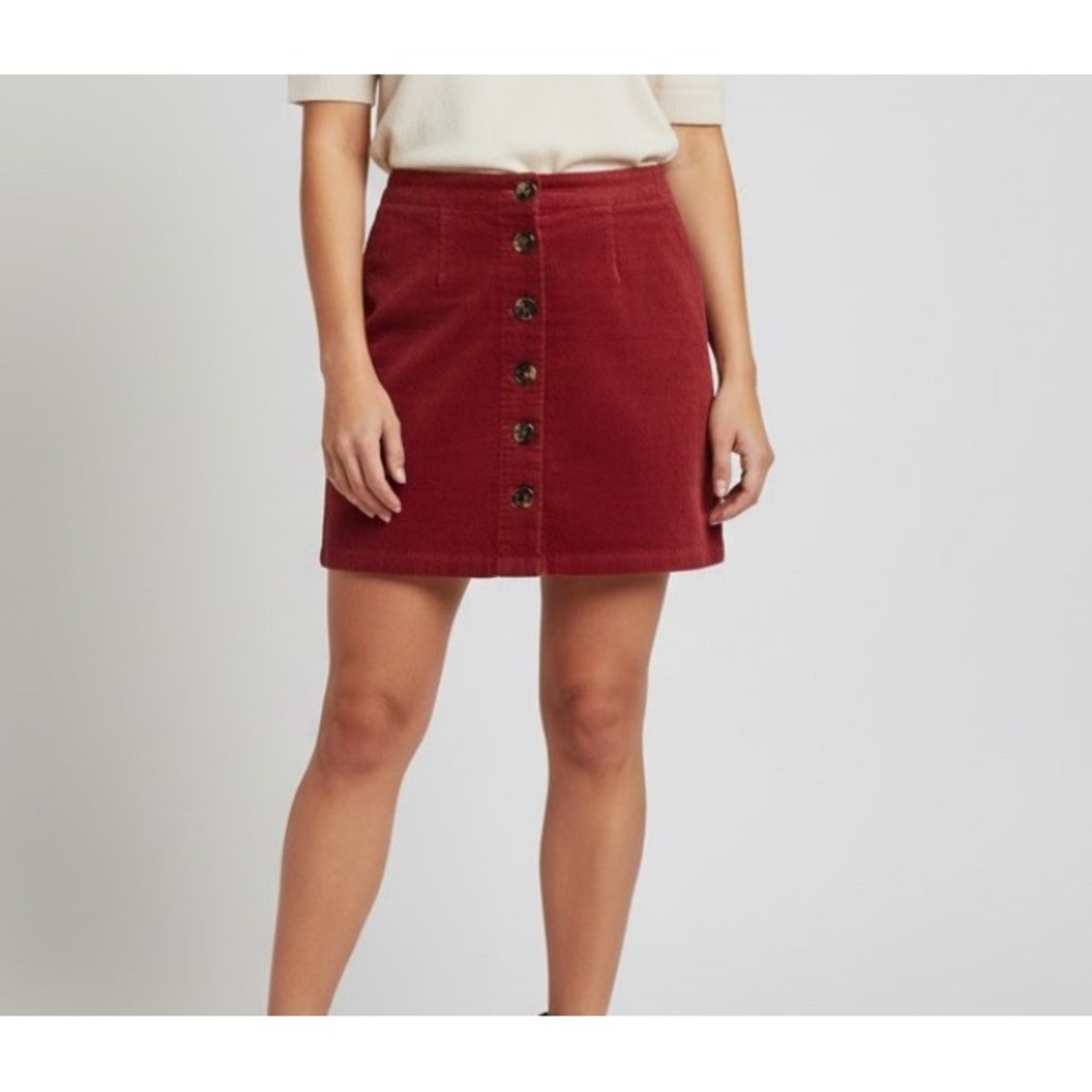 Rue 21 Womens Med Corduroy Mini Skirt Button Front A Line Rust/Burgandy